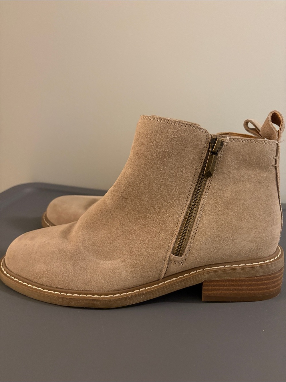Crown Vintage Taupe Suede Ankle Boot with Side Zip